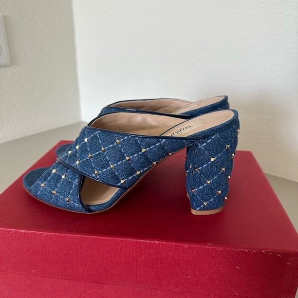Valentino Rockstud Denim Spike Mule Sandals 38.5